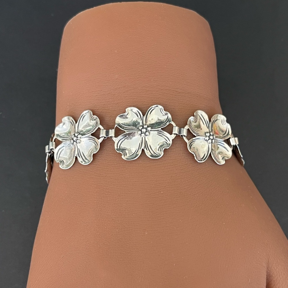 Vintage Silver Floral Link Bracelet